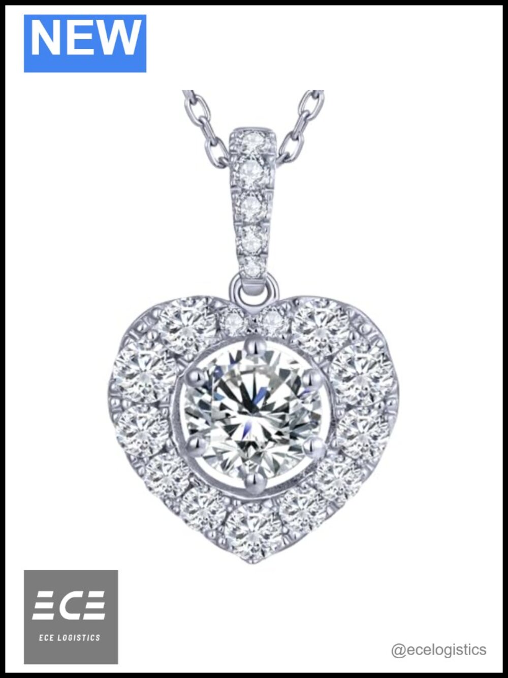 Moissanite Heart Pendant Necklace 925 Sterling Silver 18K White Gold Plated